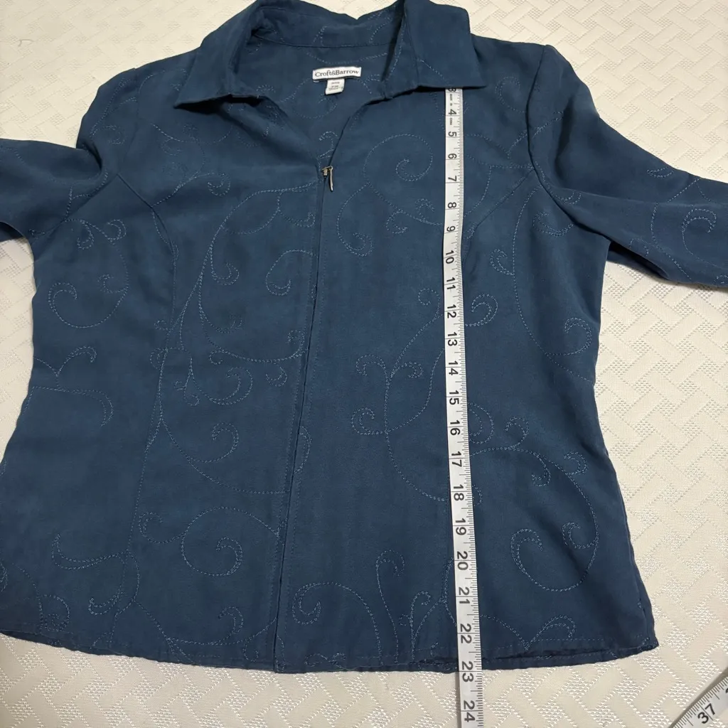 Croft & Barrow Womans Zip Front Jacket Blazer Faux Suede Blue Size Petite M - Image 11
