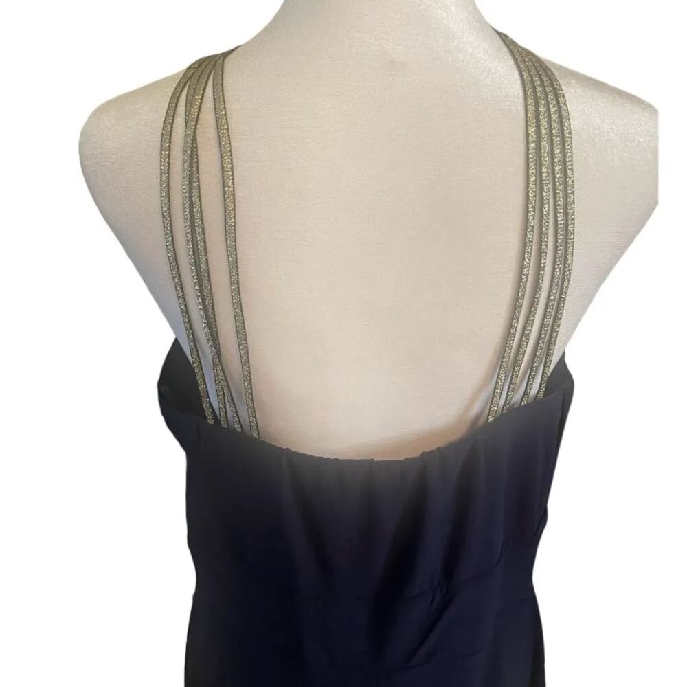 B. Smart Navy Gold Trim Halter Neck Dress Size 14W - Image 3
