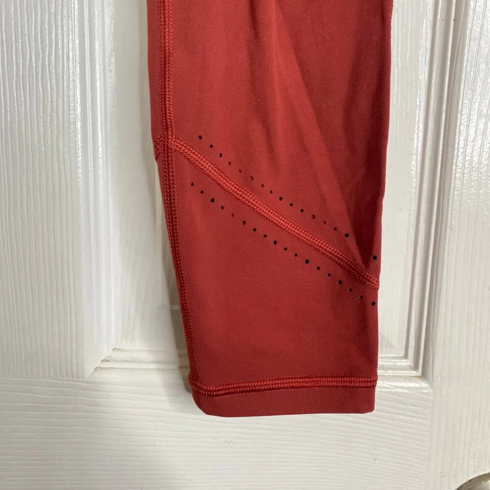 ATHLETA It's A Wrap 7/8 Tight Small Leggings Warm Orange Perforated Powervita - Image 7