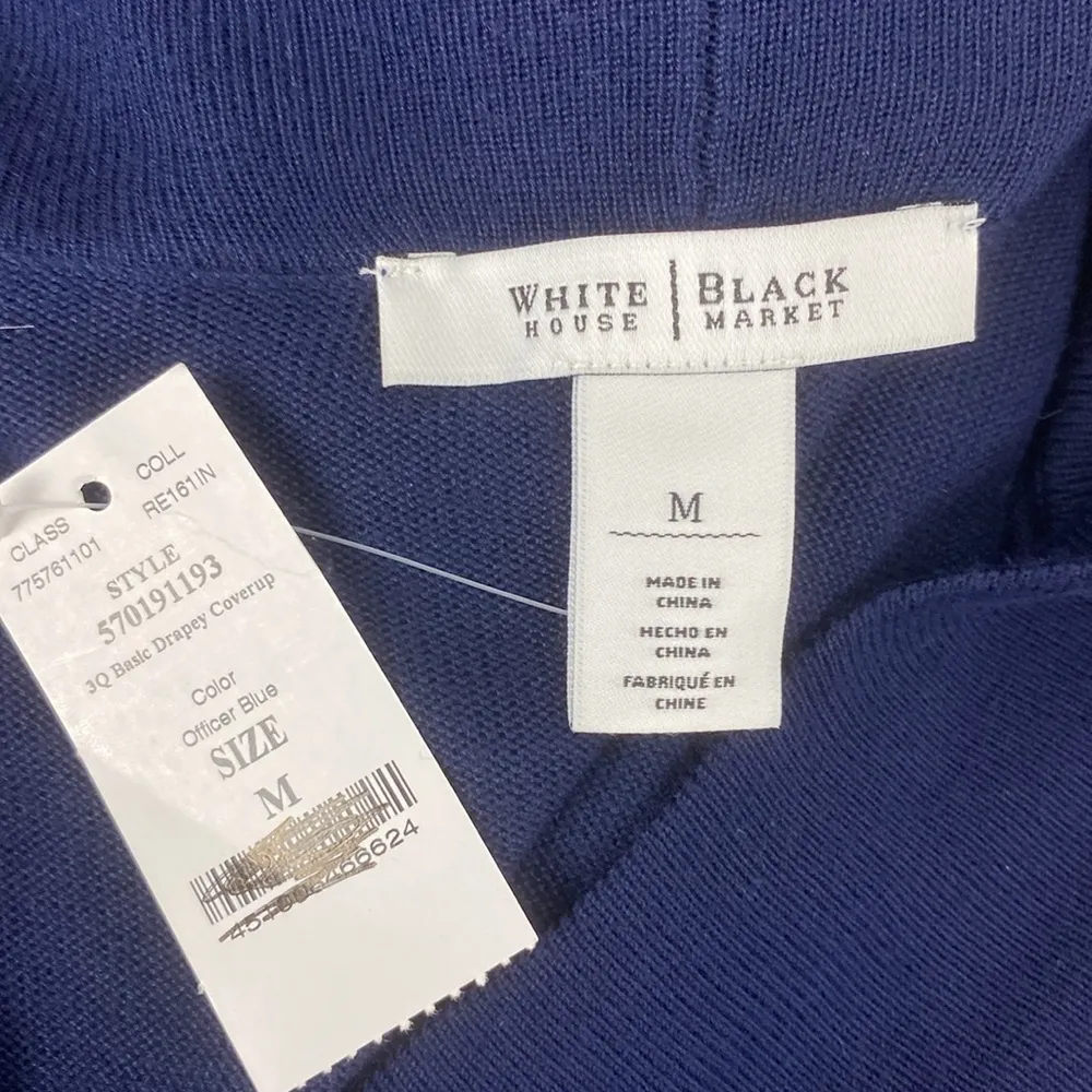 White House Black Market Navy Blue Half Sleeve Open Front Cardigan Sweater NEW M - Image 4