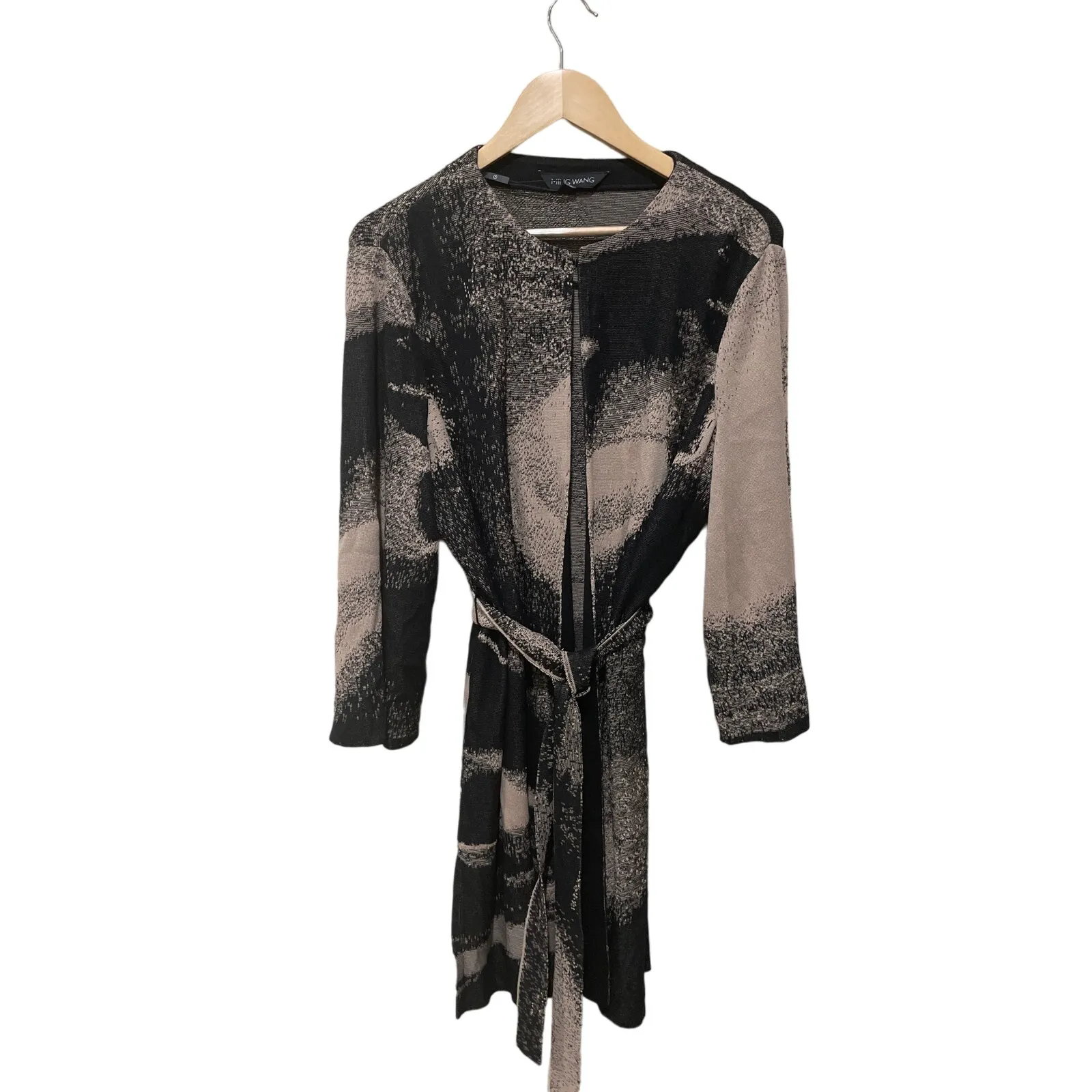 Ming Wang Abstract Jacquard Longline Belted Knit Jacket Size‎ XL - Image 9