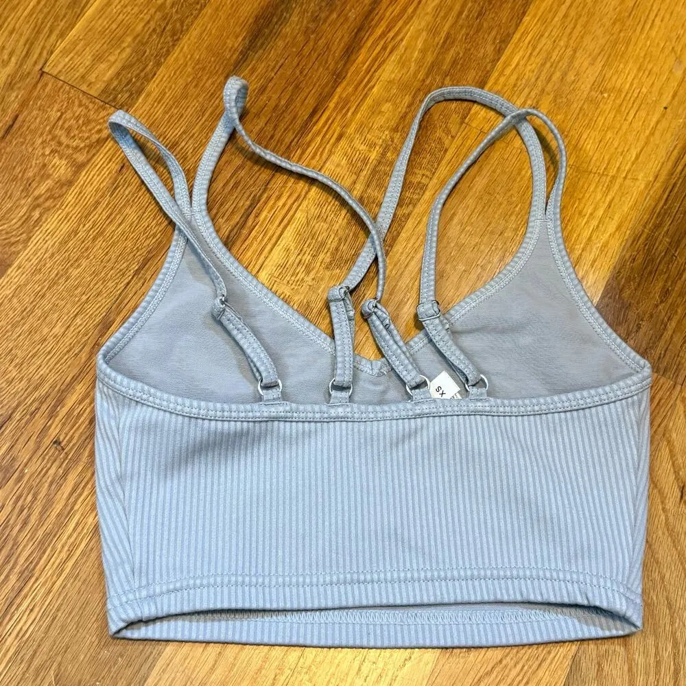 For Love & Lemons Women’s Size XS Gray Ribbed Crisscross Spaghetti Bra Bralette - Image 2