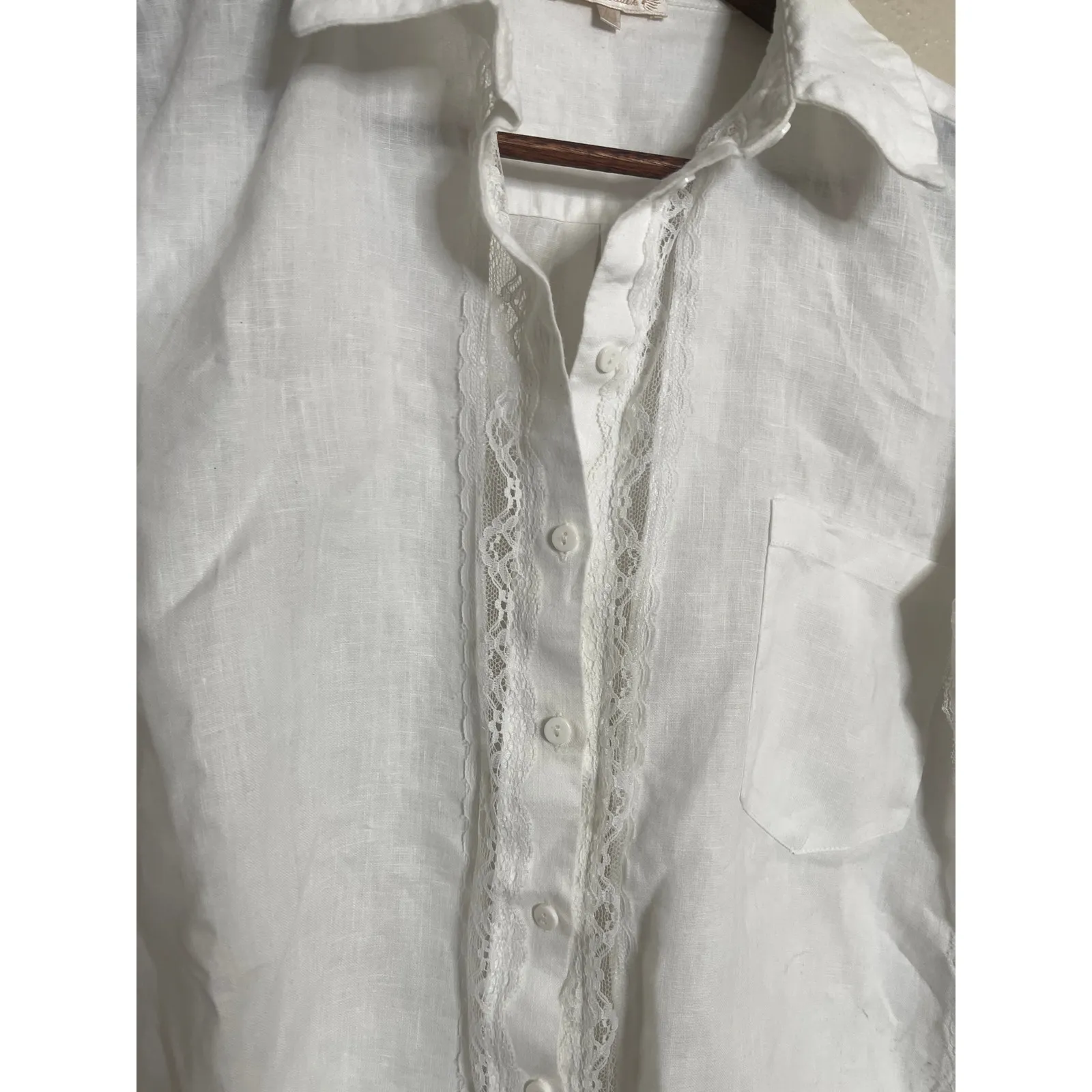 Gold Hawk Linen Shirt Lace Elevated Basic Minimalist Womans XS White - Image 5