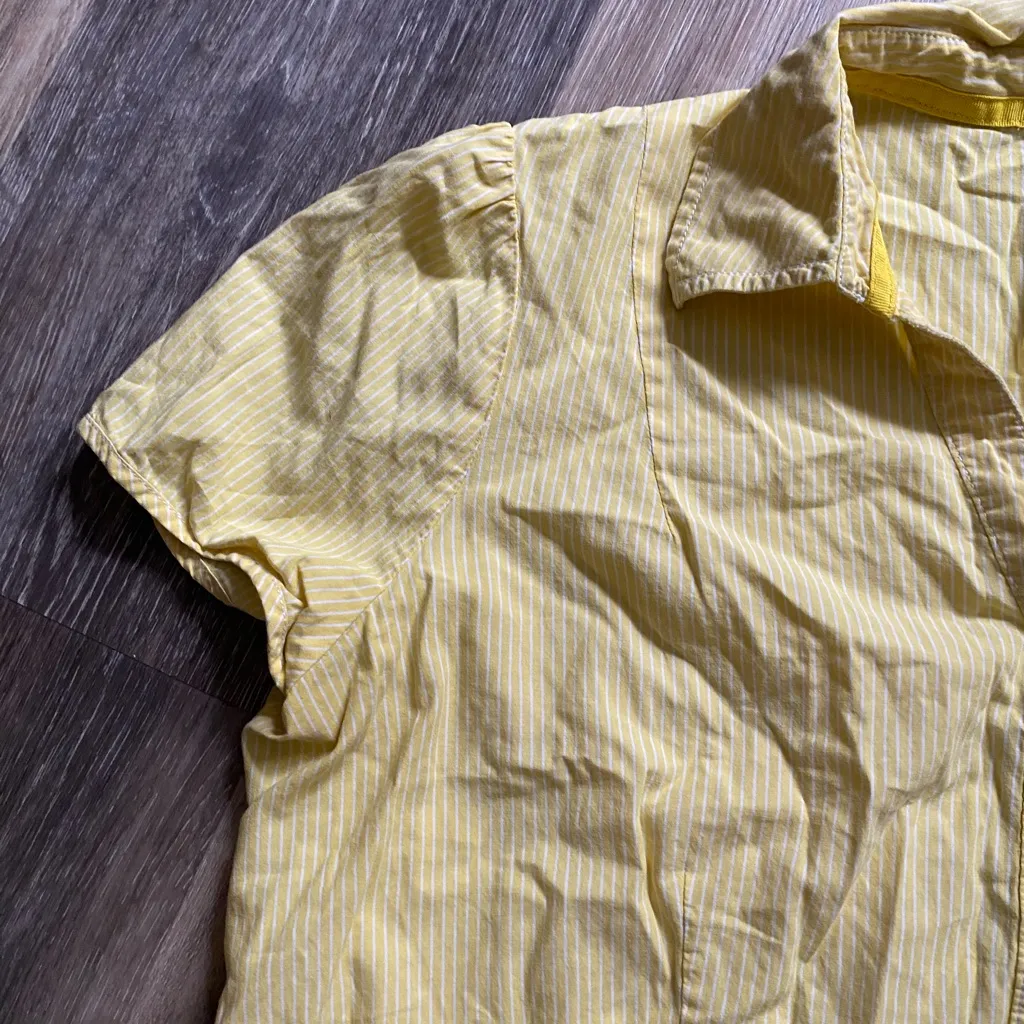 Vintage 90s Striped Cap Sleeve Butter Yellow Button Up Shirt‎ Large Layers Indie - Image 4