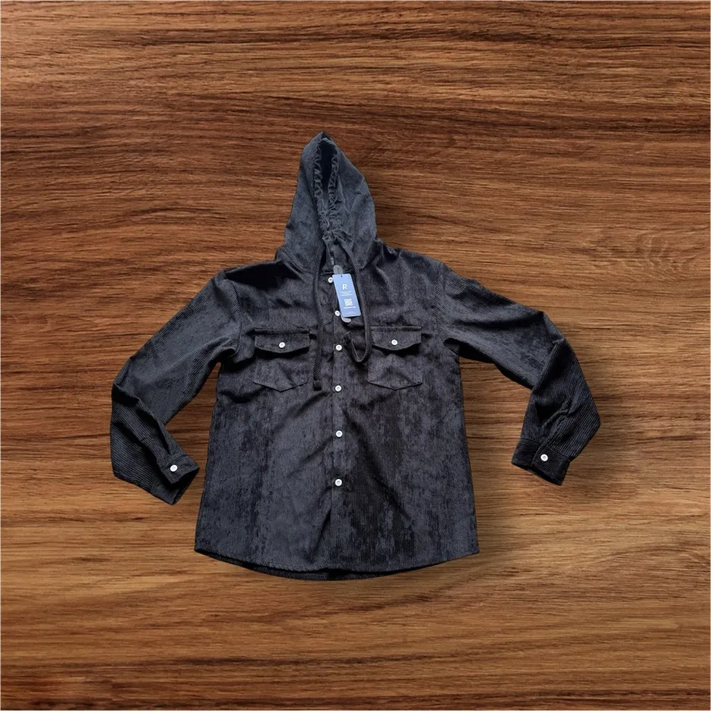 Romwe Black black  hooded Button Up Shirt Jacket Shacket Sz M  full button - Image 2