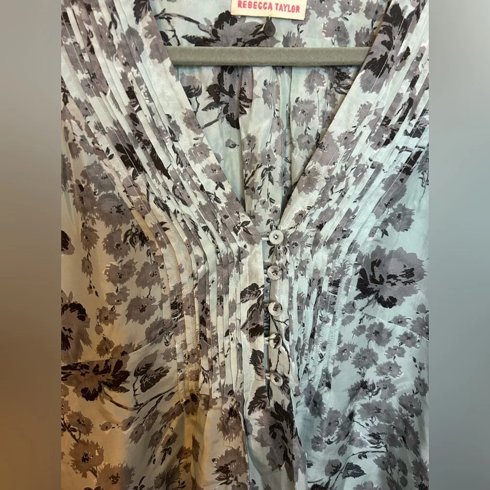Rebecca Taylor Blue Floral Silk Tunic Blouse - Image 5