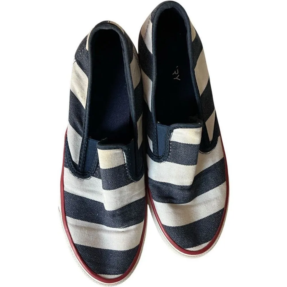 Womens Sperry Seaside Striped Chambray & White Slip-On Shoes - Sz 7.5 - Image 2