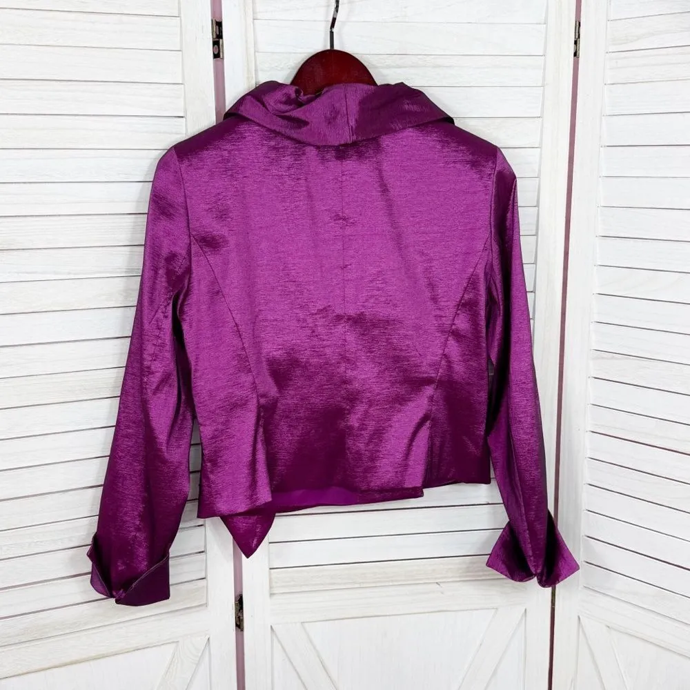 Nipon Boutique Ruffle Shawl Collar Pleat Sash Evening Top Taffeta‎ Pink Purple 8 - Image 9