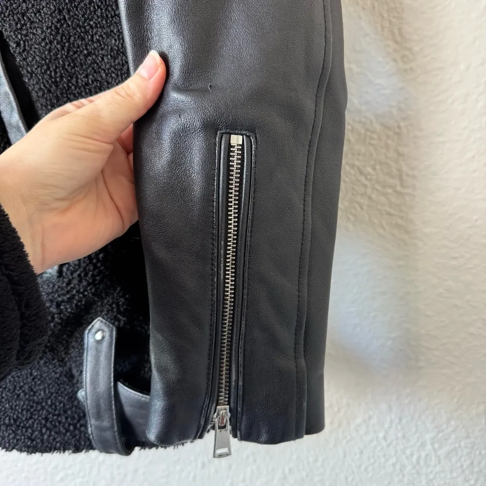 Slate & Willow Black Genuine Leather & Sherpa Moto Jacket Size Large - Image 8