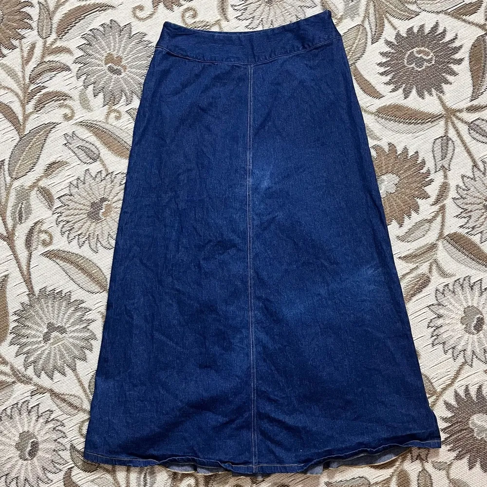 Vintage Denim Skirt Ruffled Bustle Jean 8 Blue - Image 4