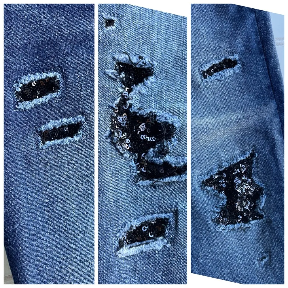 WHBM White House Black Market Skinny Ankle Jeans Blue Size 2P Petite Sequin fray - Image 4