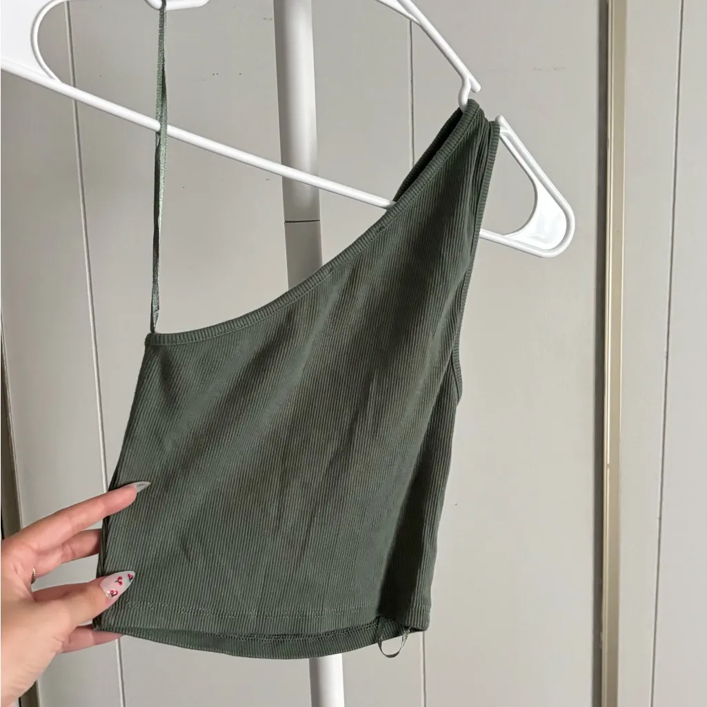 0096. Zara Ribbed One Shoulder Crop‎ Tank - Image 5
