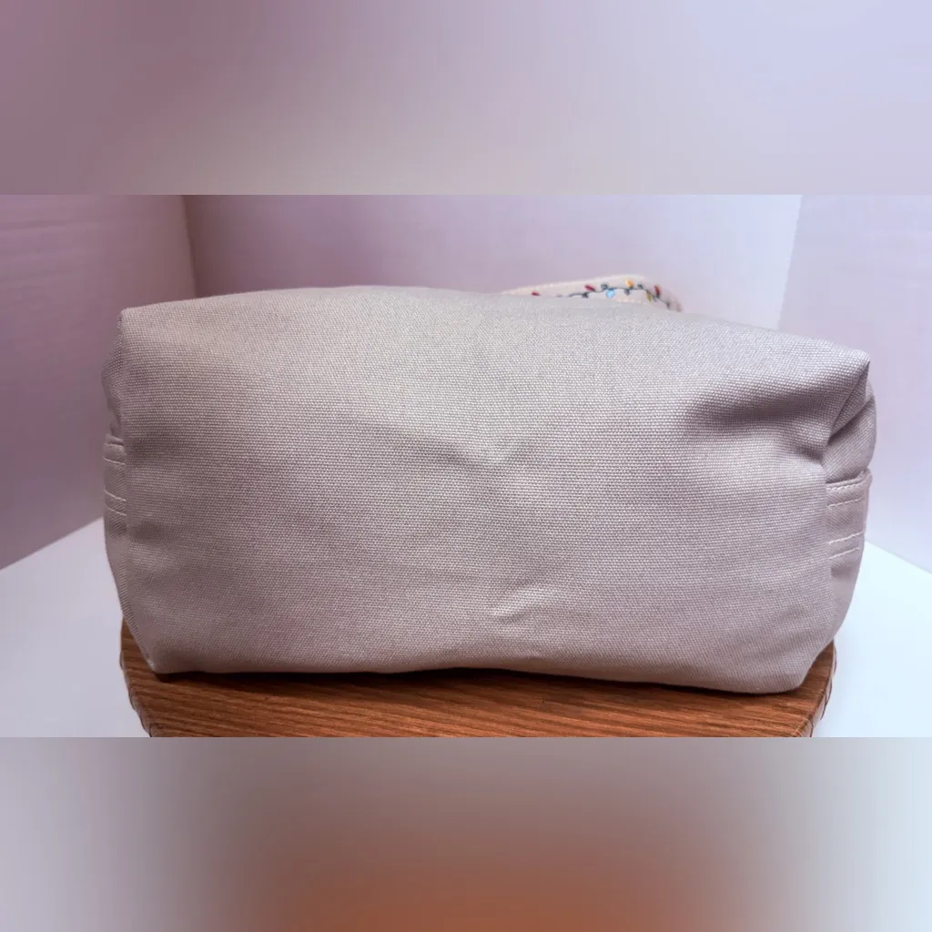 Lands’ End Large Red/Tan Cotton Canvas Christmas Lights Tote Bag - Image 5