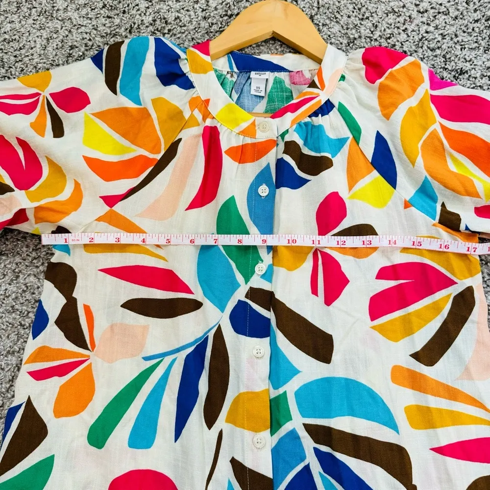 Tabitha Brown Target Botanical Print Puff Sleeve Mini Tunic Floral Dress Size XS - Image 11