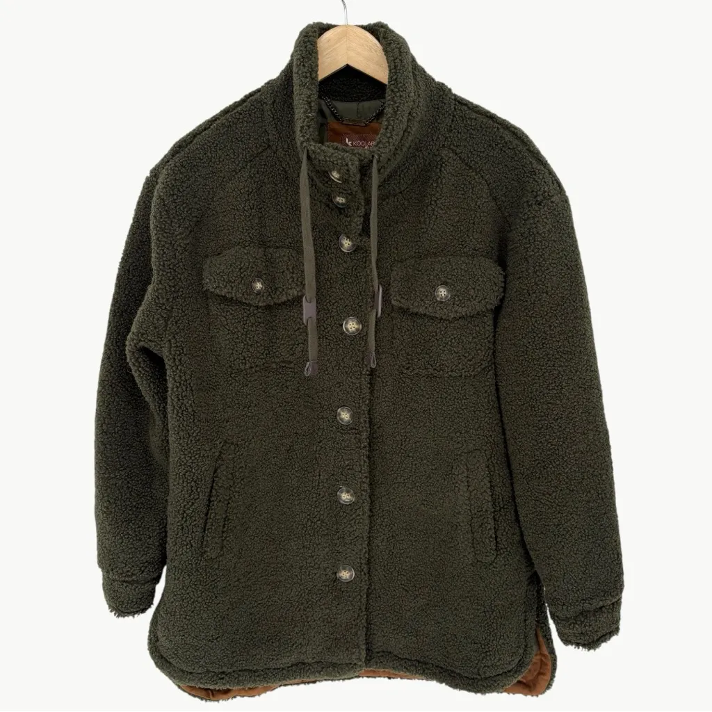 Koolaburra By UGG Oversized Longline Sherpa Jacket | Sz X-Small | Olive Green - Image 7