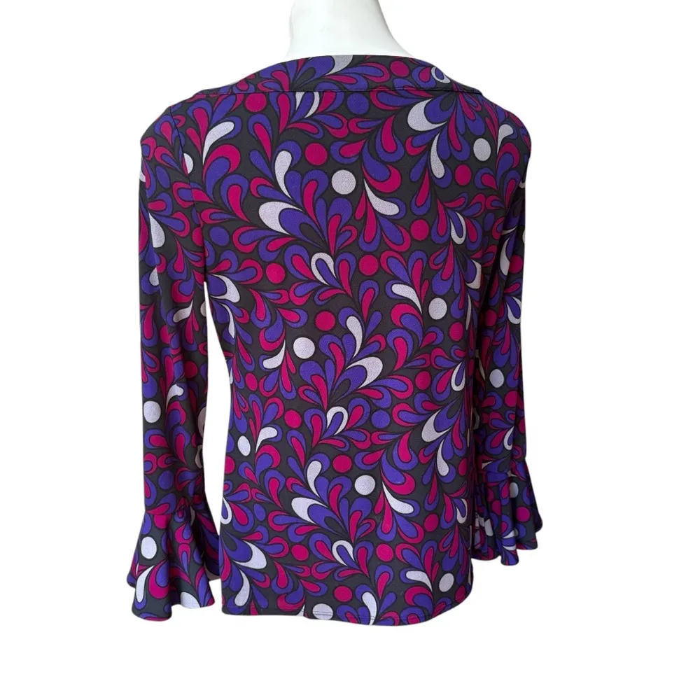 Oscar de la Renta Jersey Knit Long Sleeve Multi Color Top, Sz M - Image 6