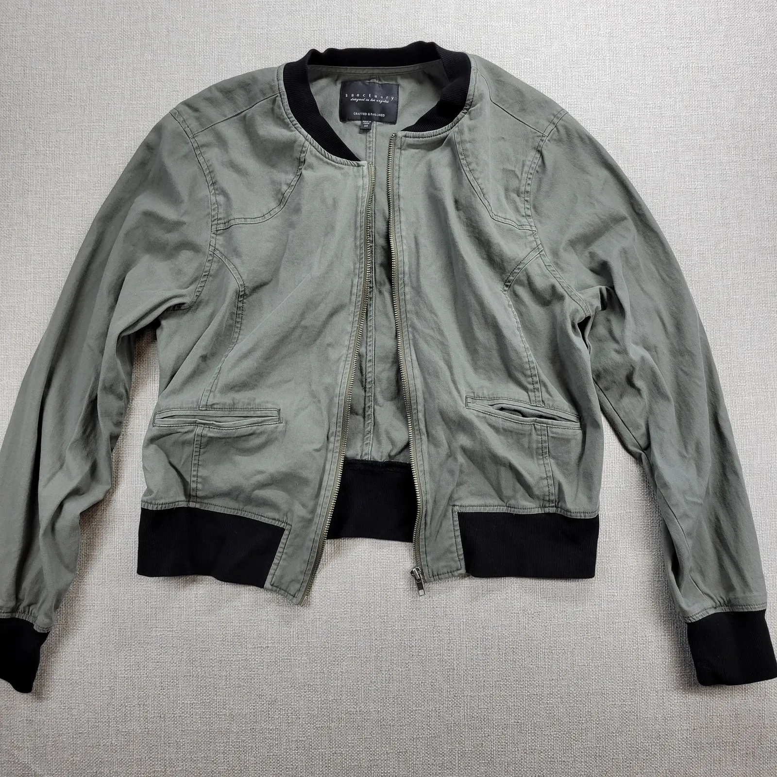 Sanctuary Womens Jacket Size M Olive Green Zip Up Military Twill‎ Bomber Crop - Image 4