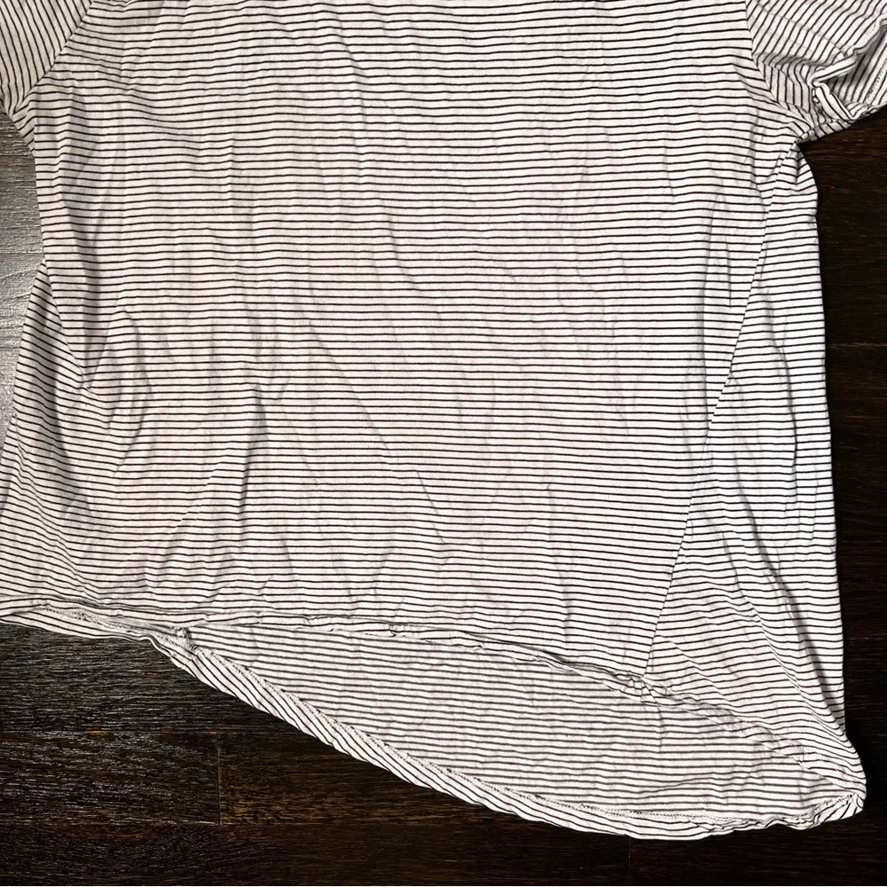 Black and White Striped Asymmetric Hem Tee - Image 3