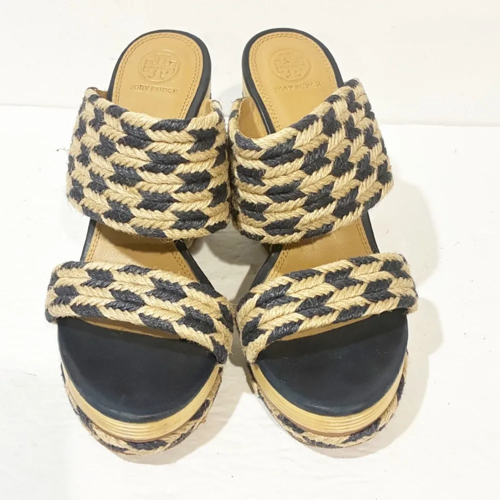 Tory Burch Size 9 Lola Platform Sandel-Jute Perfect Navy/Natural Heel - Image 2