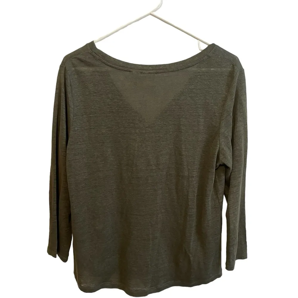 C&C California Womens Top Dark Green 100% Linen Long Sleeve Size Medium V-Neck - Image 2