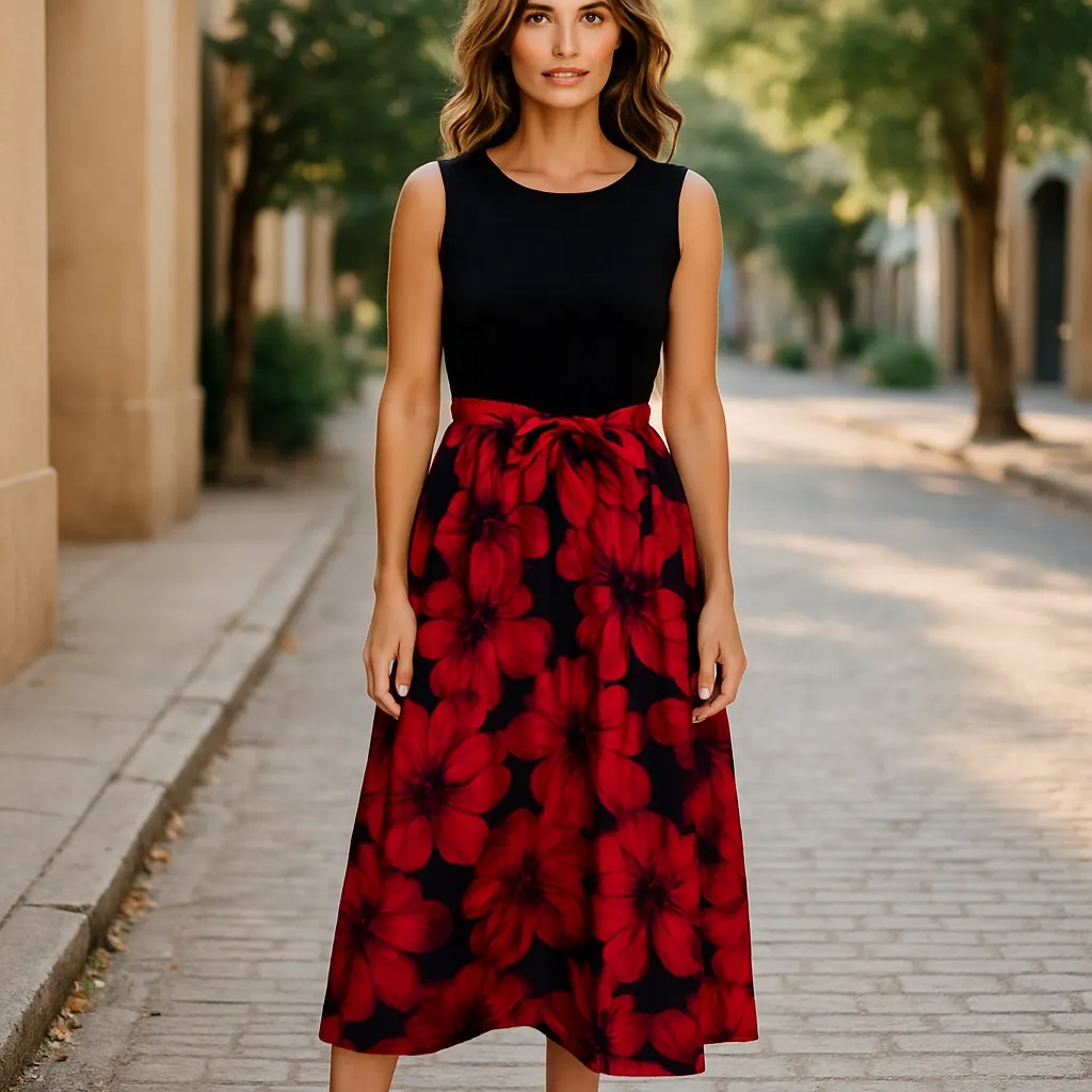 NWT Alexa B Floral Red and Black Maxi Skirt Dress Gown High Neckline Romantic Size 20W - Image 2