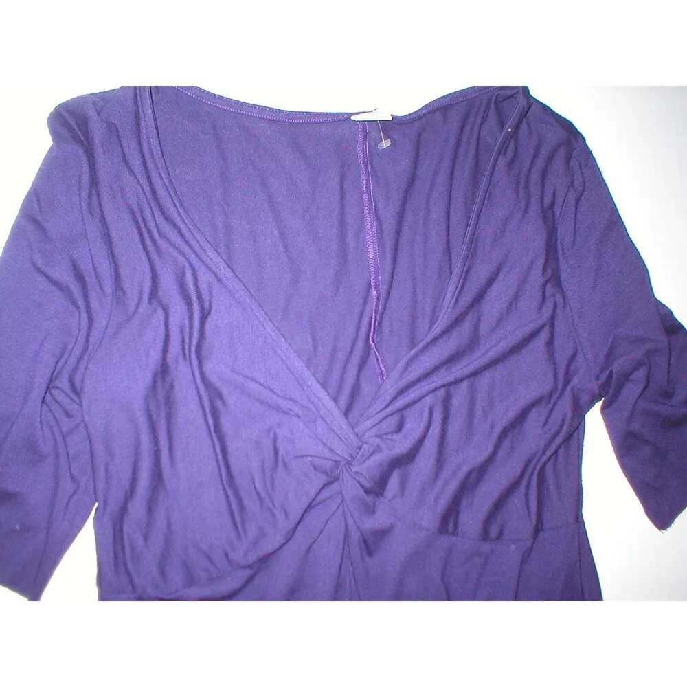 New Three Dots Dark Purple L Womens Dress Viscose Short Sleeve V Neck USA - Image 3