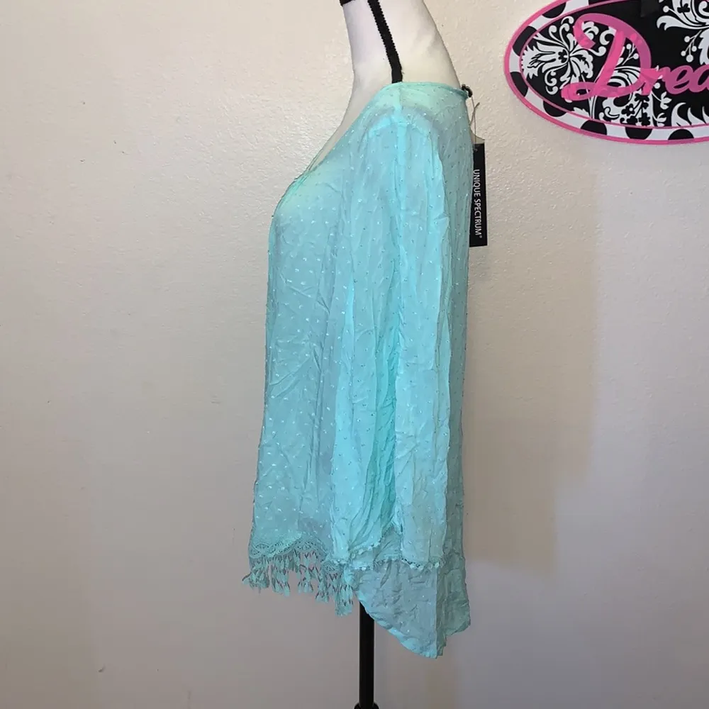 Unique spectrum NWT  blue popcorn knit long sleeve blouse - Image 4