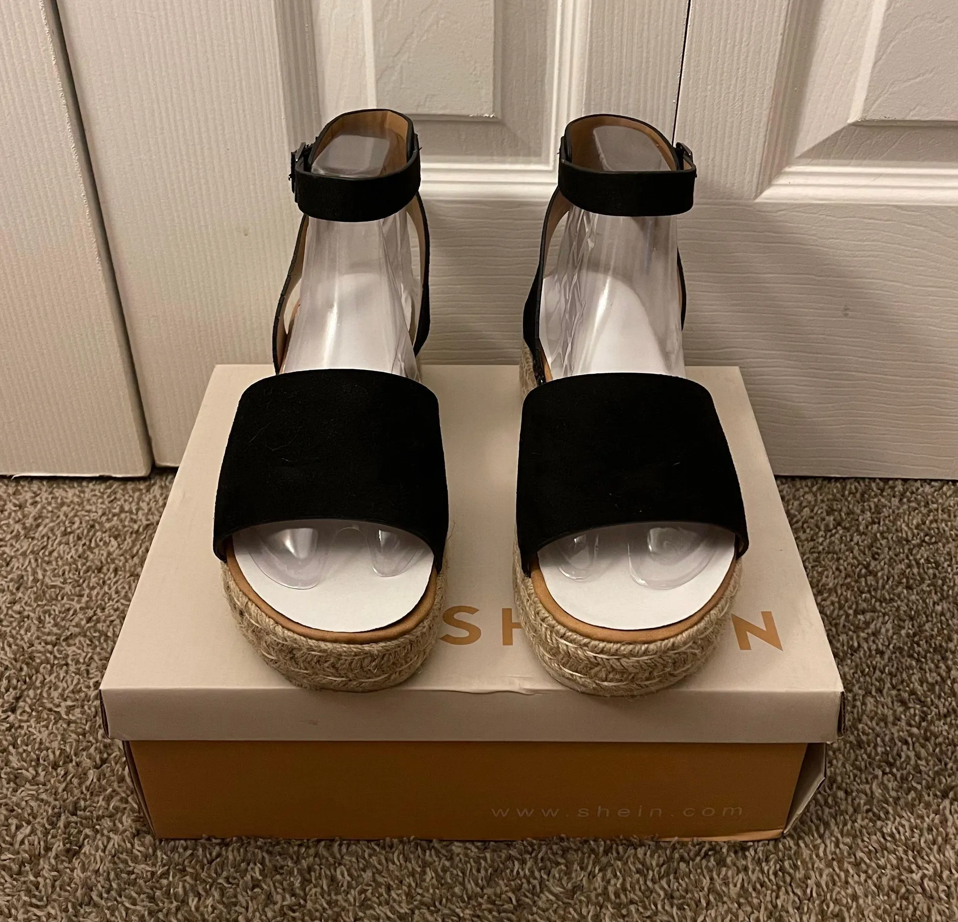 Black Open Toe Buckle Ankle Strap Espadrilles Flatform Wedge Casual Sandal - Image 7