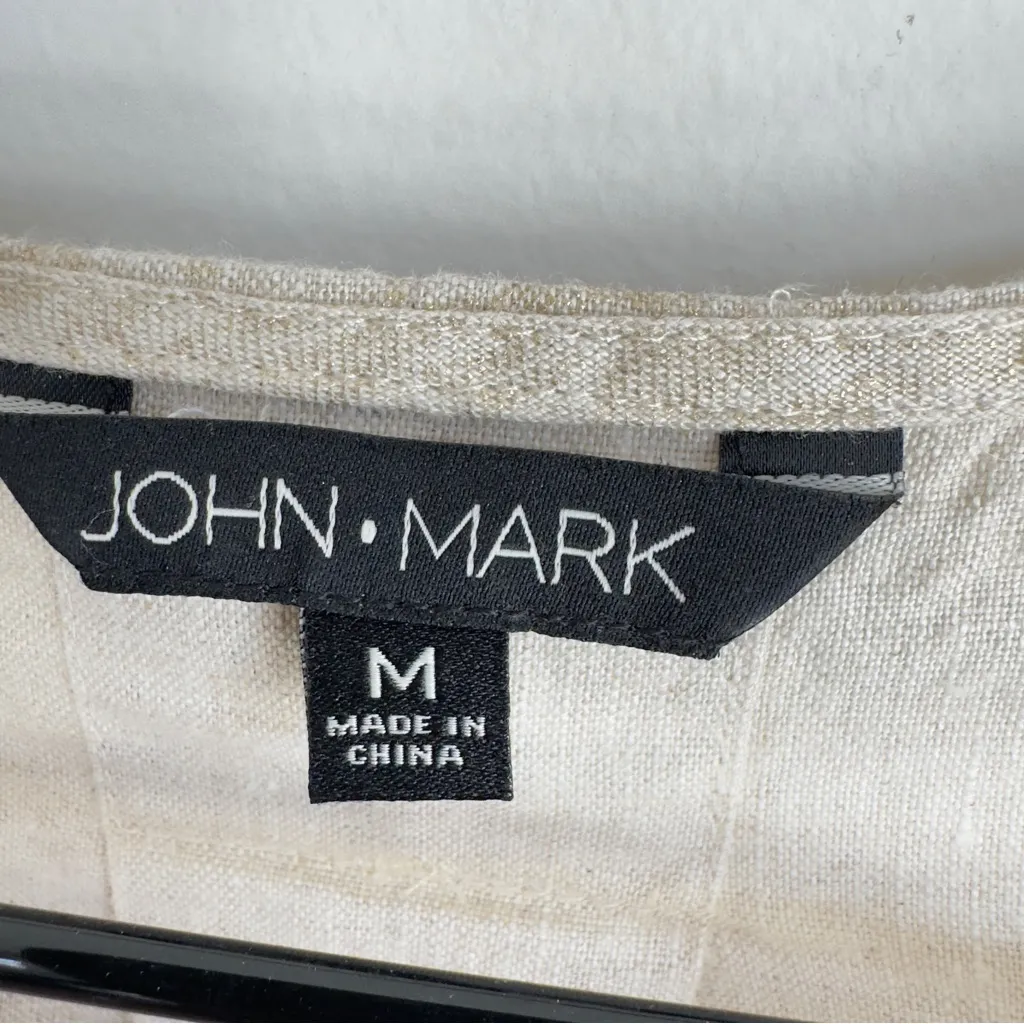 John Mark Dial Medium 100% Linen Flutter Sleeve Gold Metallic Shell Prin…L - Image 7