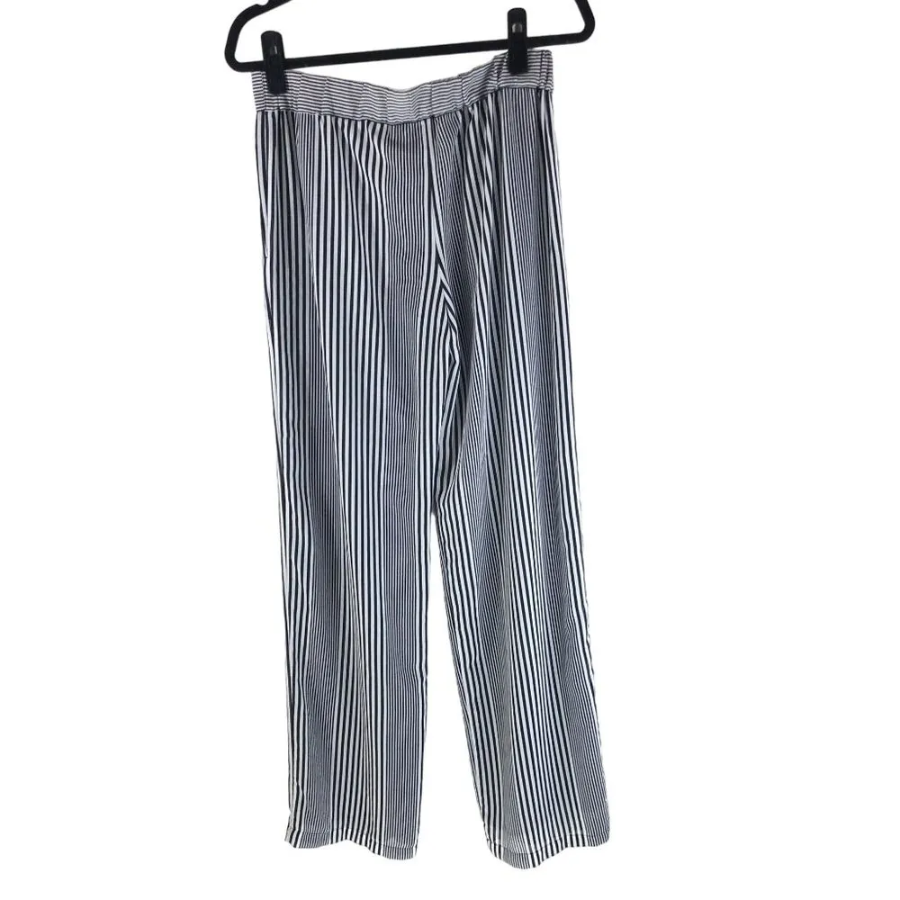 Michael Kors Womens Pants High Rise Wide Leg Flowy Striped Navy Blue White S - Image 2