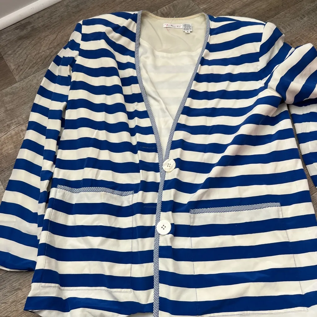 Talbots silk Blue and White Striped Cardigan - Image 2