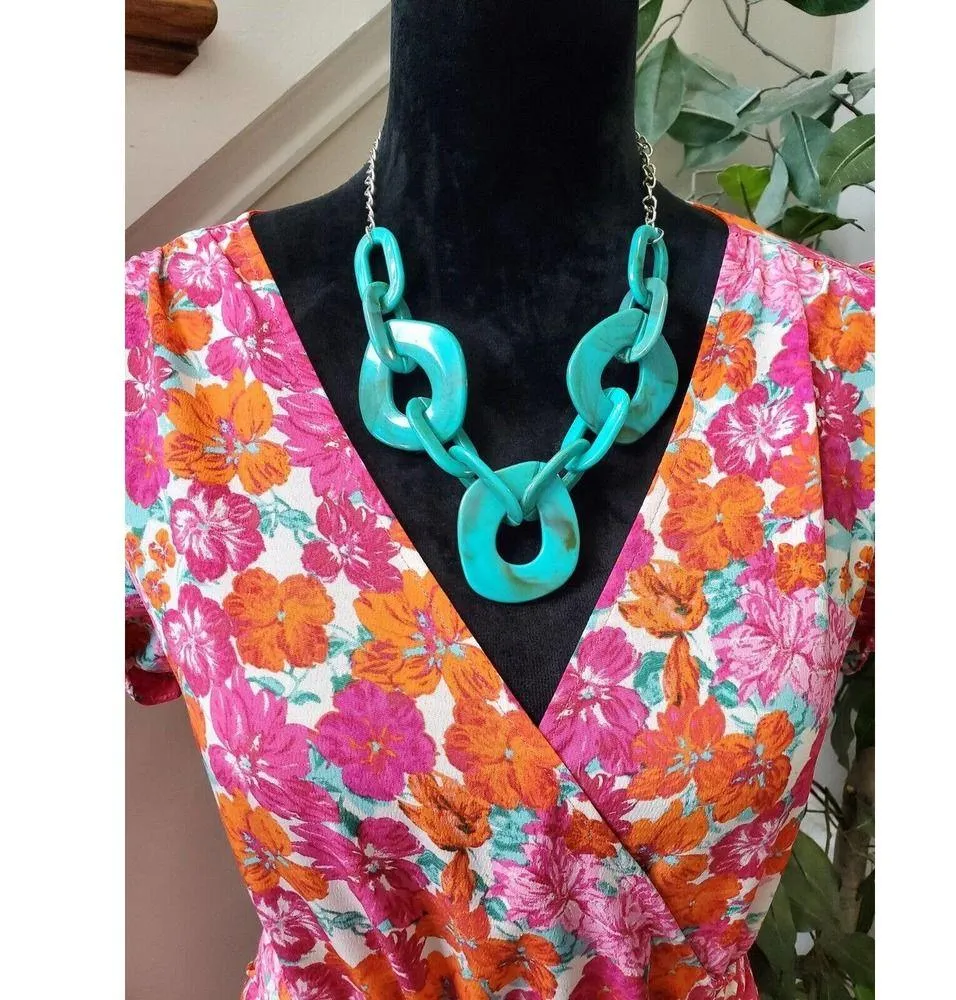 Sandy & Sid Women Floral Polyester V-Neck Short Sleeve Knee Length Dress Size S - Image 2