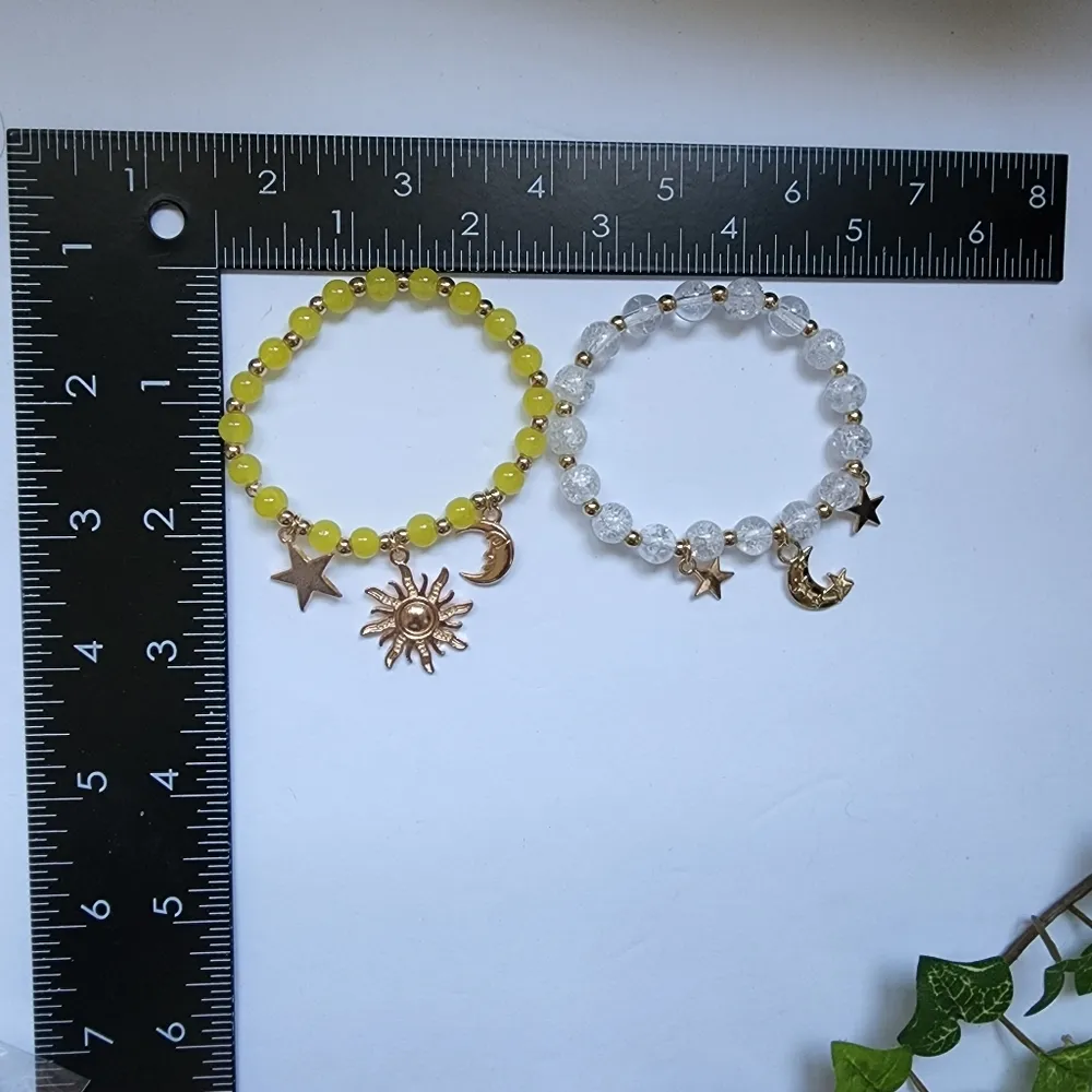 Yellow and Clear Stone Stretch Bracelet with Sttar Sun Moon - Image 5