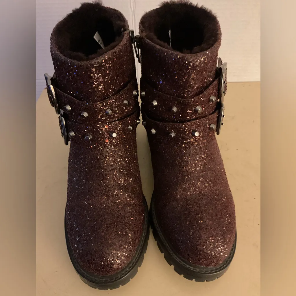 Ross & Snow women wine leather sparkle waterproof biker Stefana boots size 7.5 Brown - Image 2