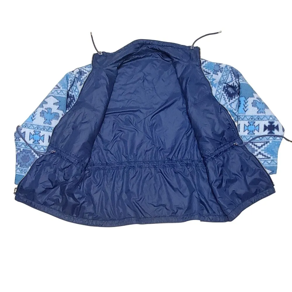 Navajo Native Aztec Thunderbird Fleece Reversible Jacket Vtg Sz M 90s Blue Size M - Image 4