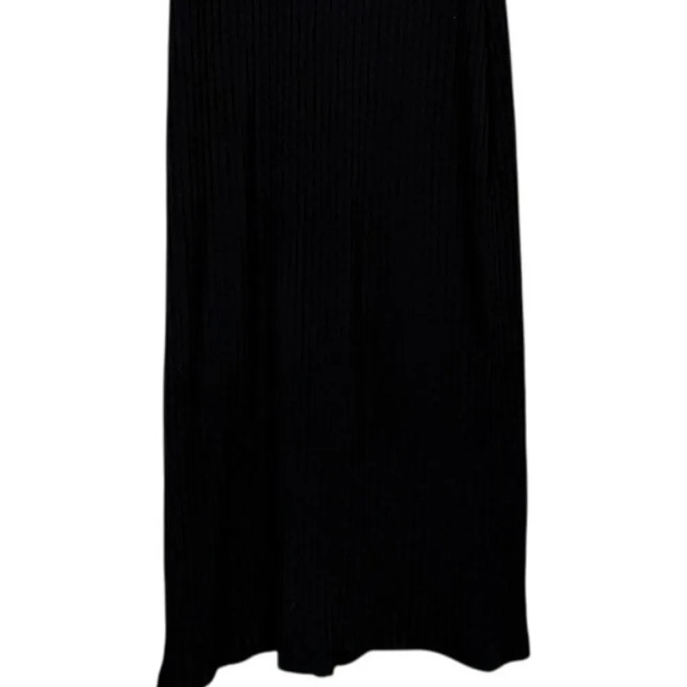 ZARA Ribbed Bodycon Midi Dress Strappy Stretch Slim Round Neck M Black #3472 - Image 8