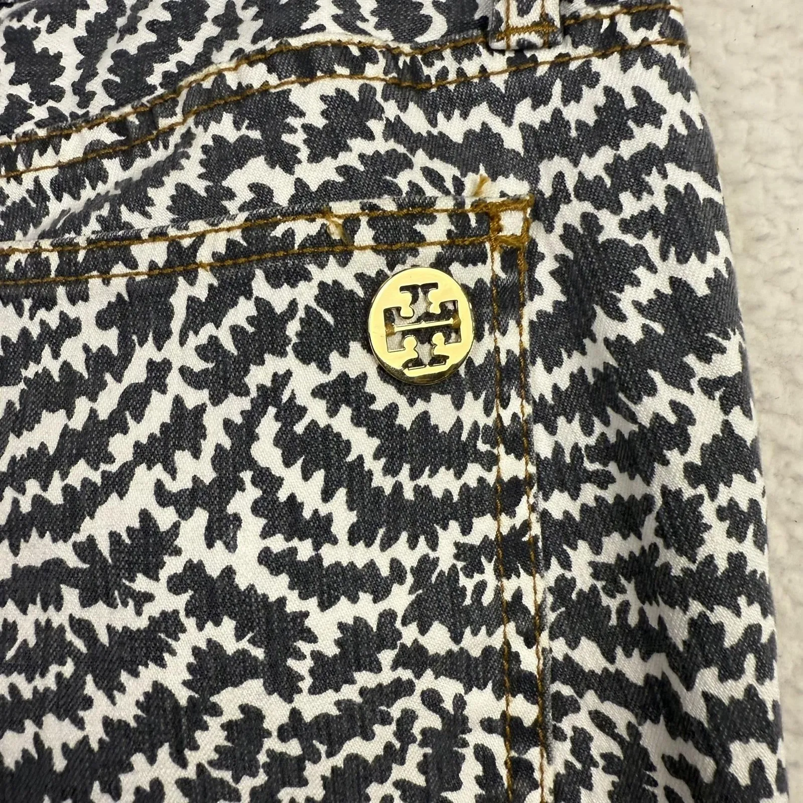 Tory Burch Jeans Womens 29 Navy White Super Skinny Graphic Stretch Denim - Image 7