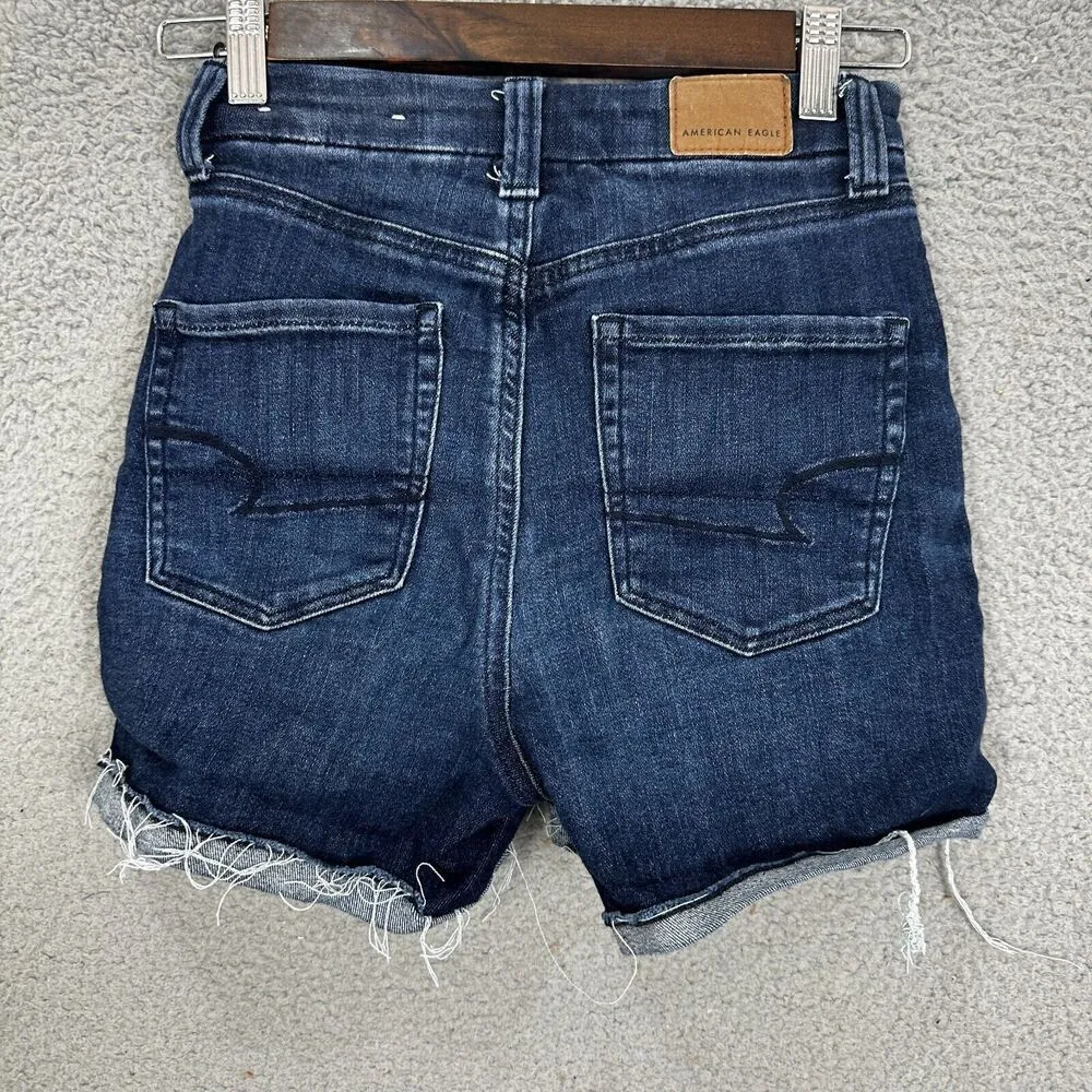 American Eagle shorts women 00 blue dark wash curvy super high rise shortie boho - Image 2