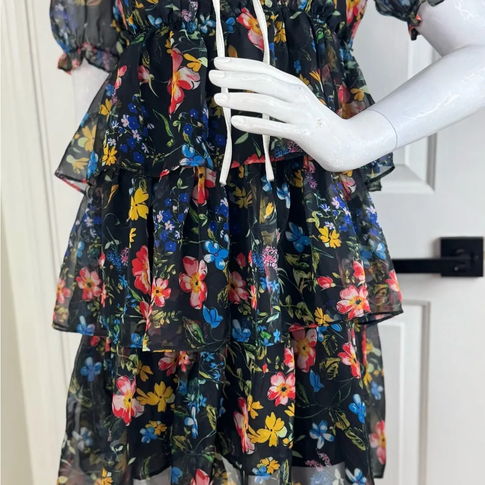 Unbranded Floral Blue Puff Sleeve Midi Dress Size Small. #30 Pink - Image 6