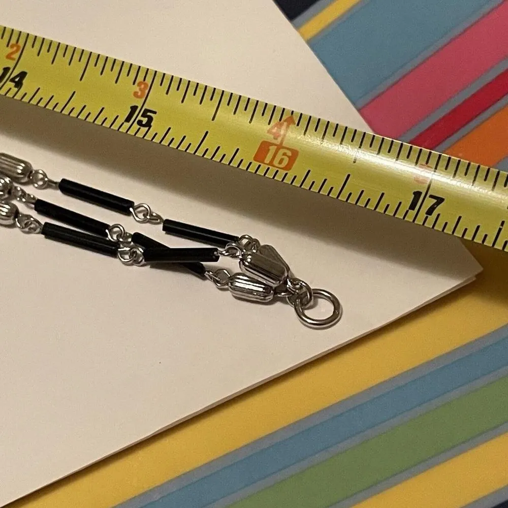 Signed EMMONS Costume Necklace - Silver Tone / Black Bead Multi Strand Chain - Image 9