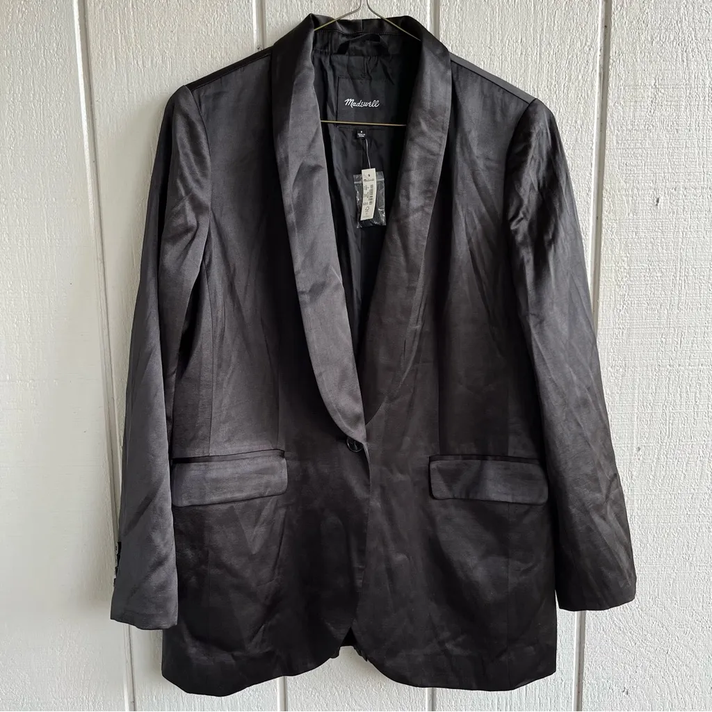 Madewell NWT $188 Black Satin Oversized Blazer Size 8 - Image 2