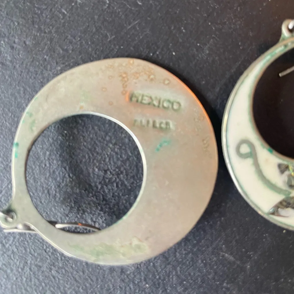 Floral‎ Abalone Hoop Earrings made in Mexico Silver - Image 3