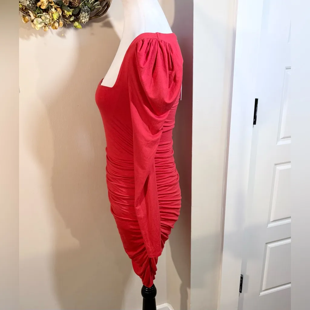 NWT Lovers + Friends Benae Square Neck Ruched Mini Dress Red – Size Small🧡 - Image 7