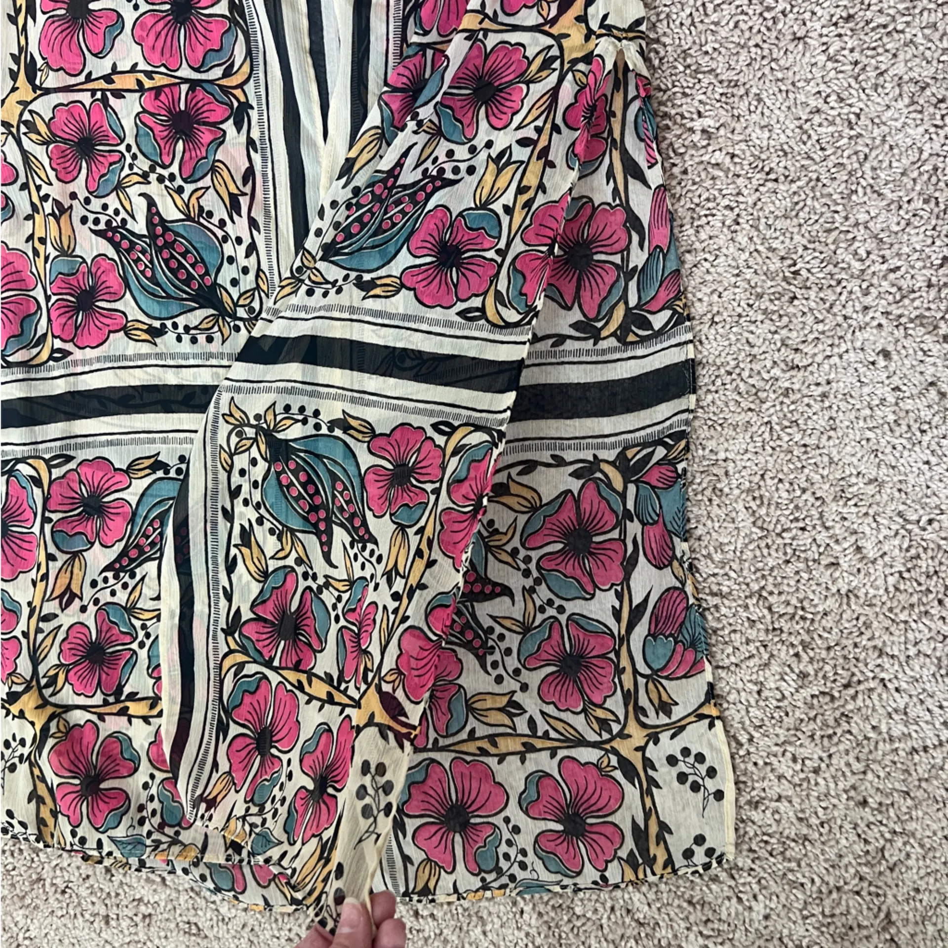 ZARA TRF Floral Printed Long Sheer‎ Kimono Corded Button Striped Bell Sleeves - Image 8