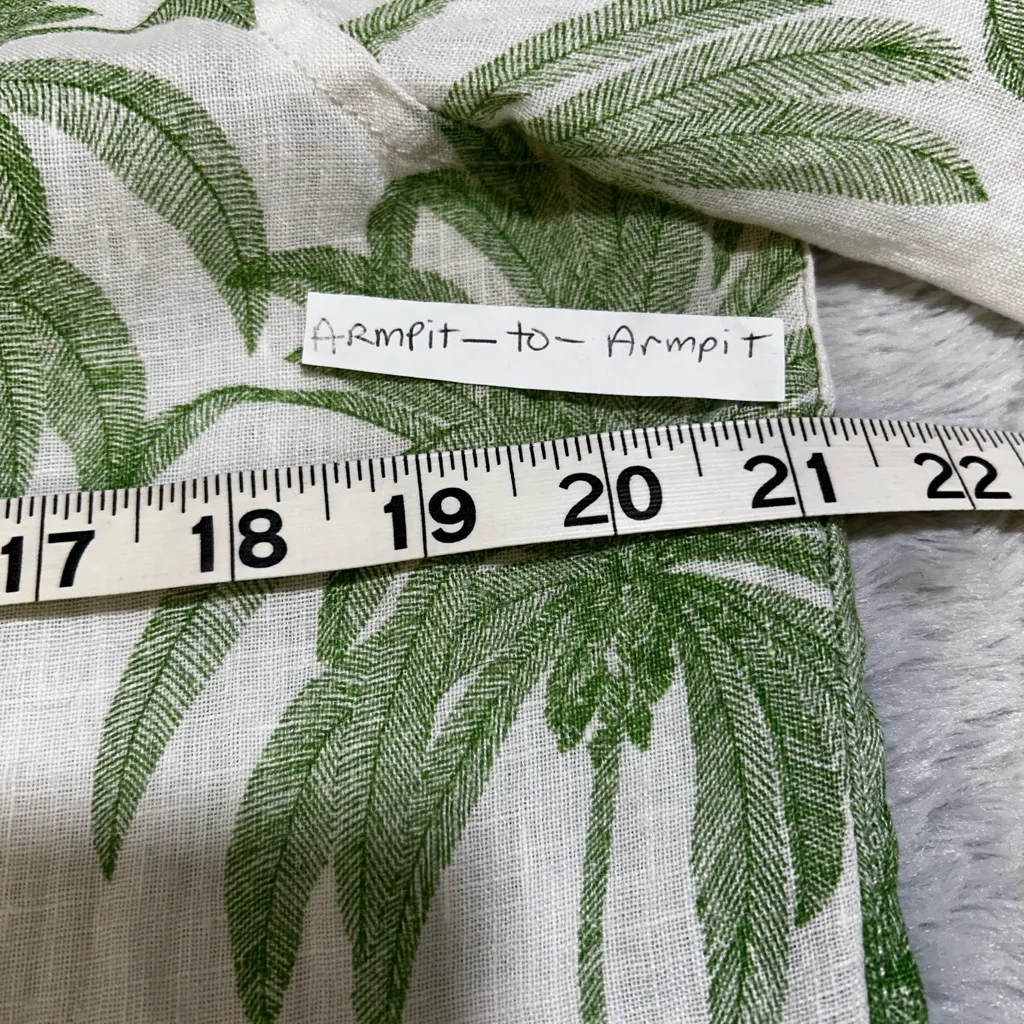 Tahari White and Green Palm Button Down Shirt - Image 4