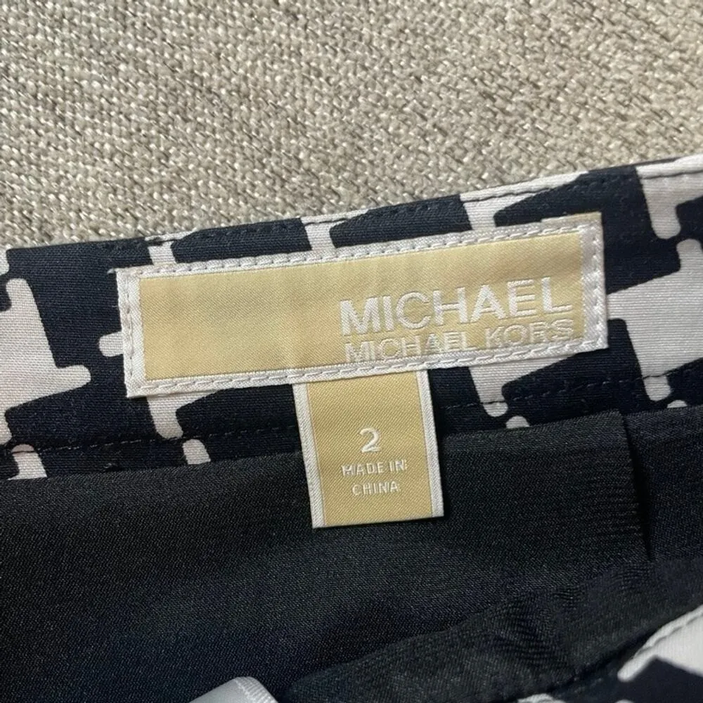 MICHAEL KORS Womens Skirt Black White Houndstooth Pattern Mini Size 2‎ - Image 4