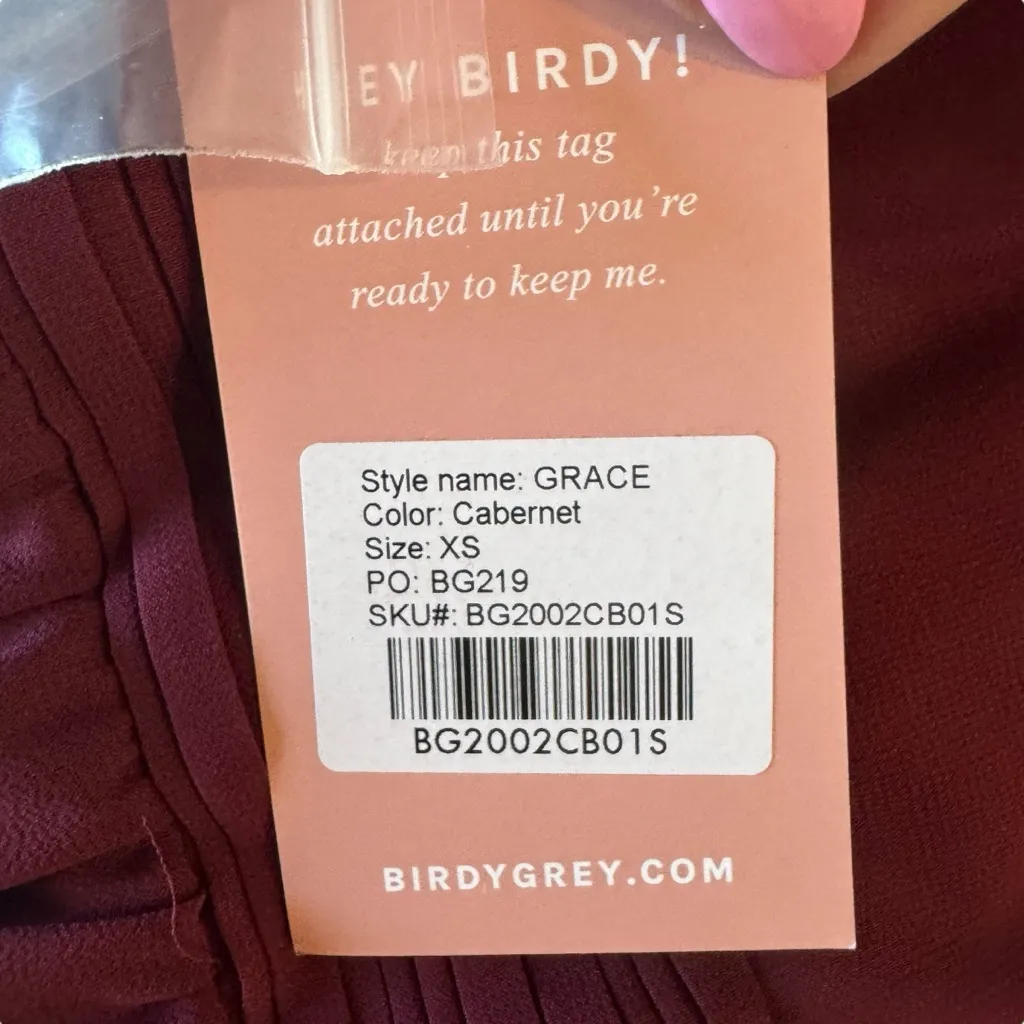 Birdy Grey - NWT Grace Chiffon Cabernet Strapless Bridesmaid Gown Sz XS - Image 8