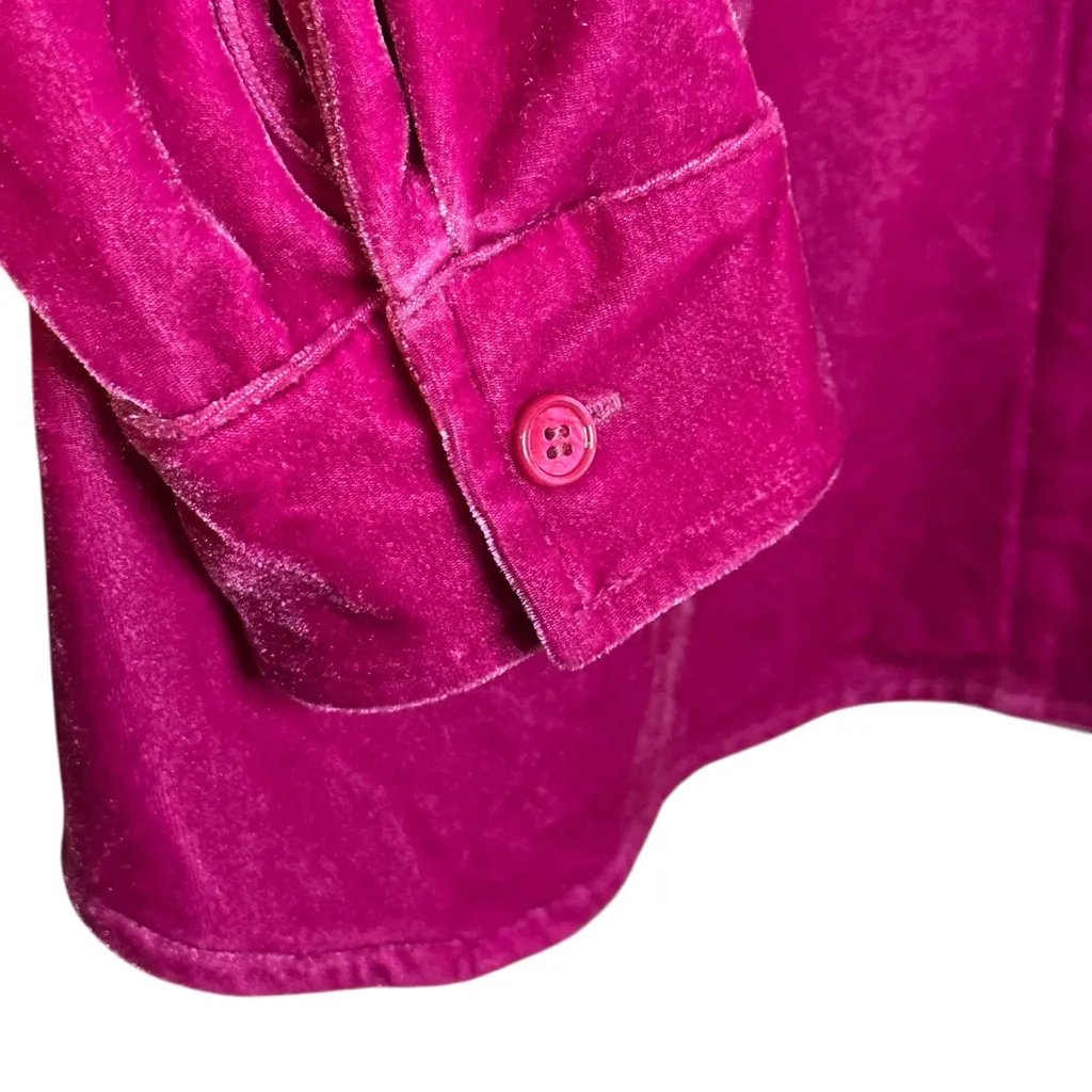 Soft Surroundings Pink‎ Fuschia Velvet Button Down Long Sleeve Shirt LP #39696 - Image 6