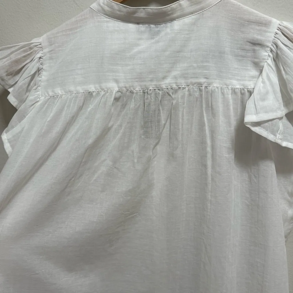 J. Crew white button down sheer flutter sleeve blouse coastal beach preppy NWT S - Image 7
