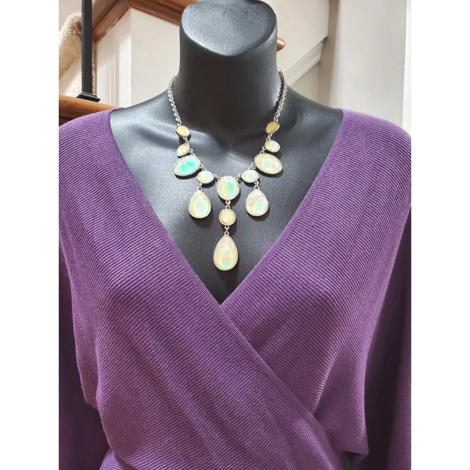 Womens Purple Viscose Wrap V Neck Long Sleeve Raglan Long Maxi Dress Size Large - Image 10